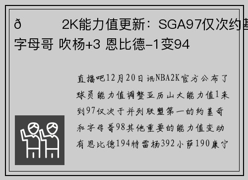 📊2K能力值更新：SGA97仅次约基奇&字母哥 吹杨+3 恩比德-1变94